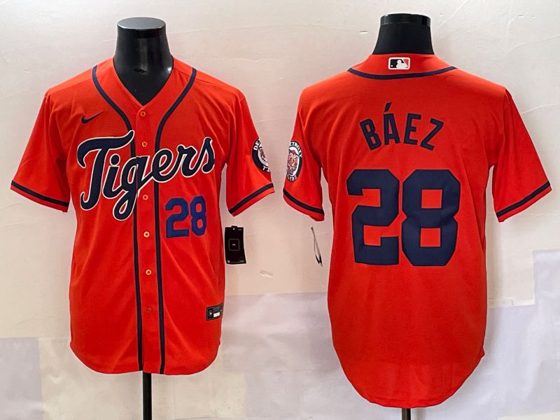 Men 2025 Detroit Tigers #28 Baez Orange Game Nike MLB Jersey style 3
